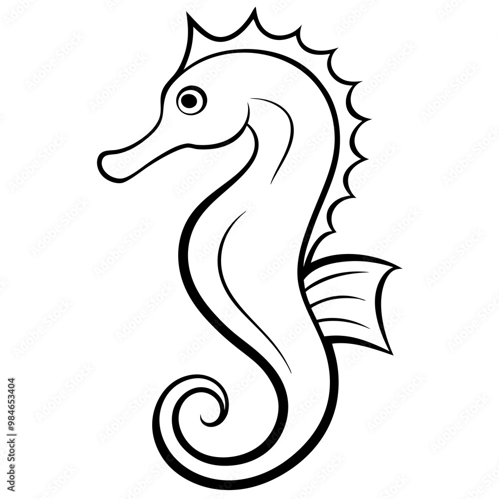 Elegant Seahorse with Curled Tail and Fins – Vector Art Elegant Seahorse with Curled Tail and Fins – Vector Art