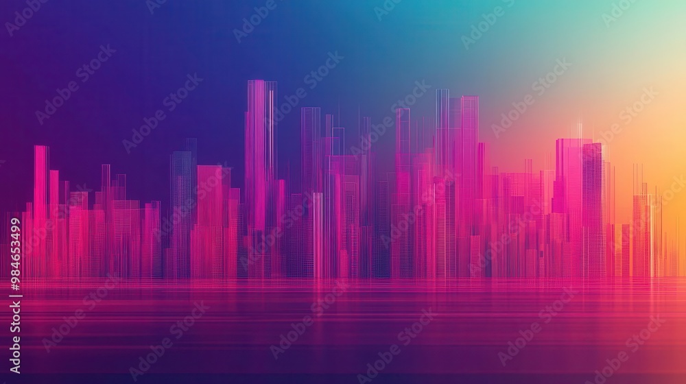 Abstract city skyline with holographic elements, future urban development Abstract city skyline with holographic elements, future urban development
