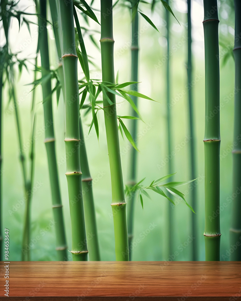 wooden tabletop with bamboo background wooden tabletop with bamboo background