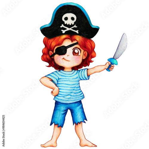 little pirate girl in blue color photo