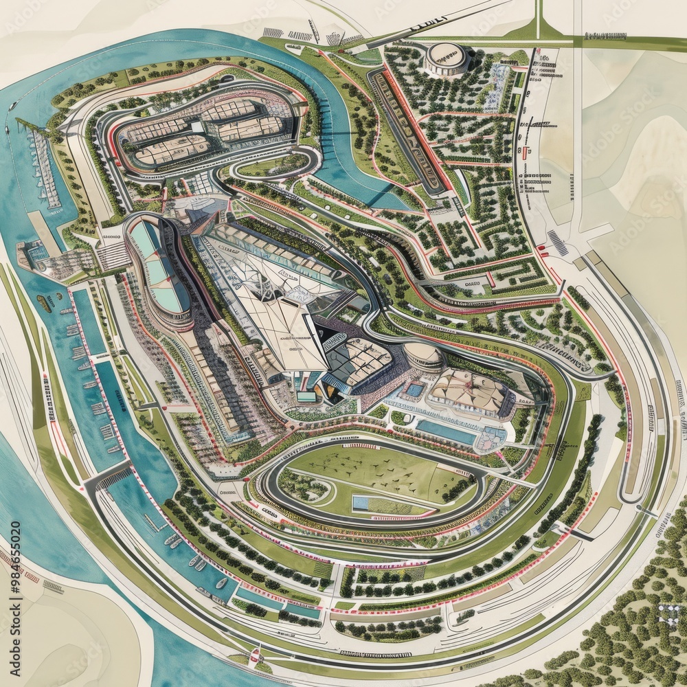 A detailed map of the Yas Marina Circuit in Abu Dhabi, UAE, designed for racing enthusiasts A detailed map of the Yas Marina Circuit in Abu Dhabi, UAE, designed for racing enthusiasts