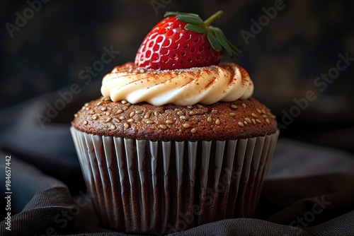Tasty chocolate cake  with cream cheese and strowbery