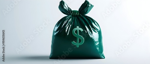 A green money bag with a dollar sign symbolizes wealth and financial success, set against a minimalist background.