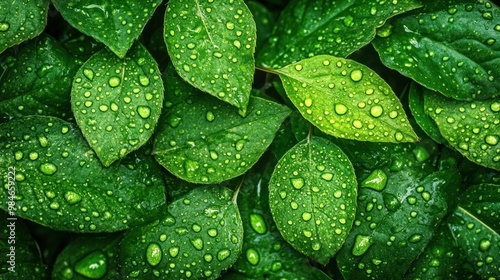 Water Drops on Green Leaves