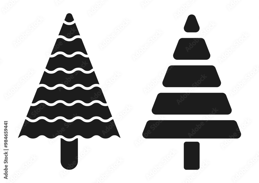 Set of doodle silhouette Christmas tree card decoration design vector Set of doodle silhouette Christmas tree card decoration design vector