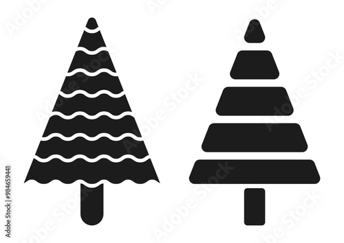 Set of doodle silhouette Christmas tree card decoration design vector