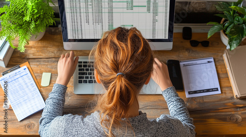 An Accountant Working in an Office with Spreadsheets