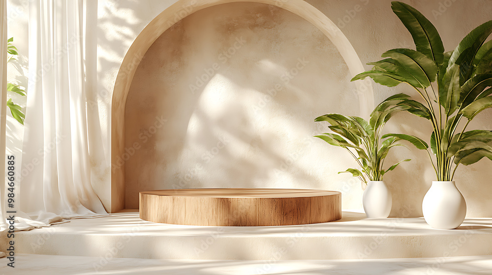 Fototapeta premium Circular wooden stand for placing products