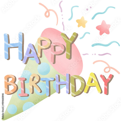 Happy birthday text colorful with paper shoot clipart