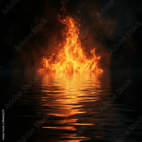 Fiery Flames Reflected in Rippling Water