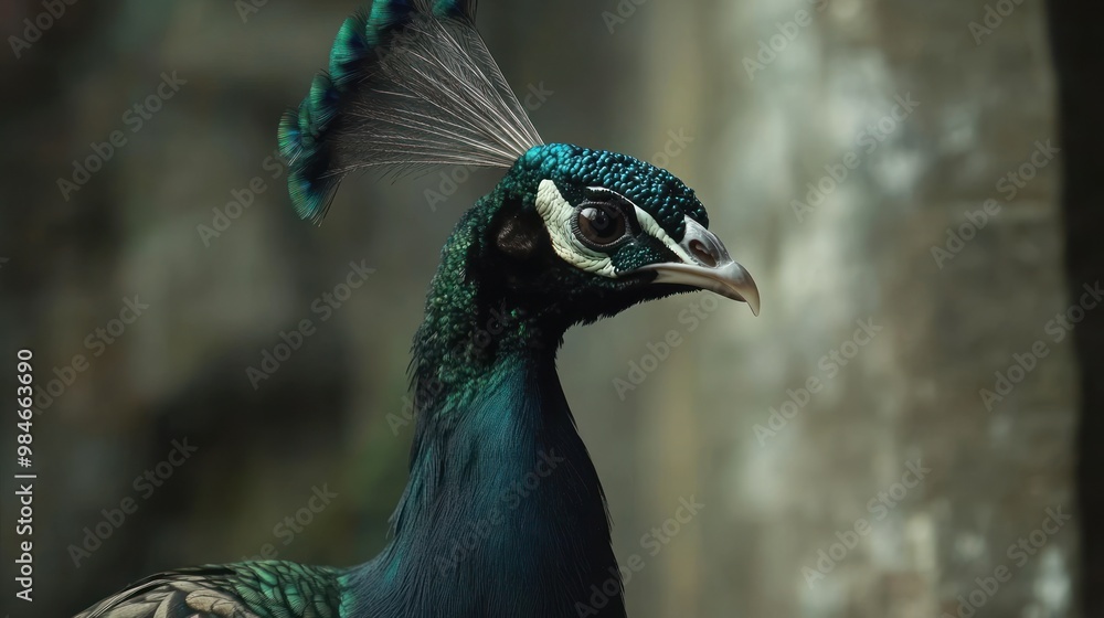A close-up of a peacock showcasing its vibrant plumage and unique features. A close-up of a peacock showcasing its vibrant plumage and unique features.