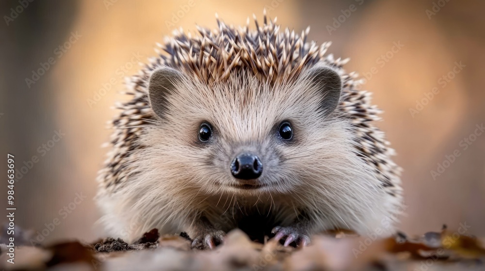 A close-up of a hedgehog with spines and a curious expression in a natural setting. A close-up of a hedgehog with spines and a curious expression in a natural setting.
