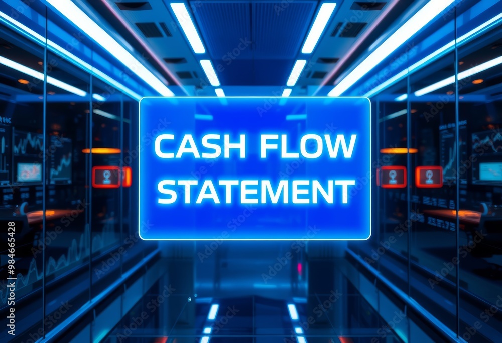 Glowing Holographic Cash Flow Statement in a High-Tech Office Glowing Holographic Cash Flow Statement in a High-Tech Office