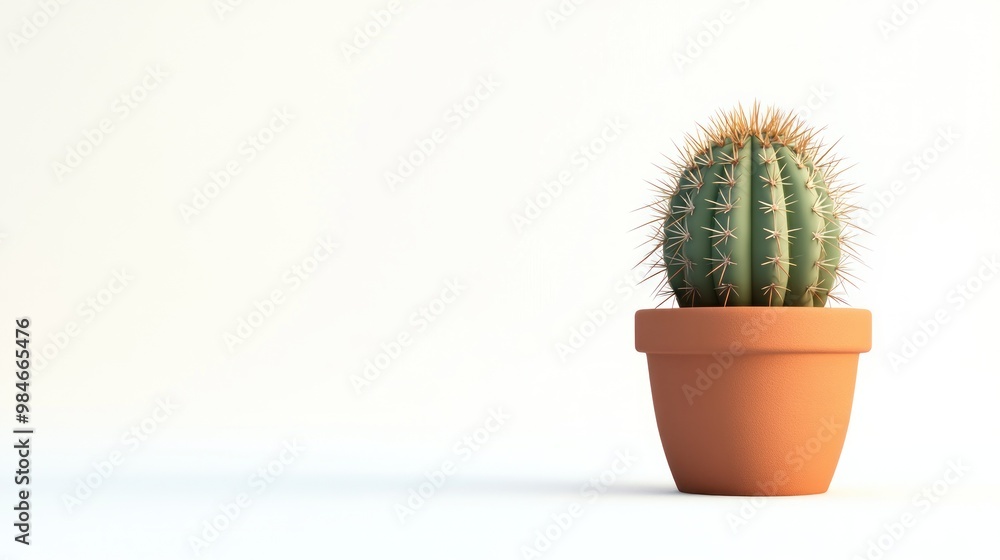 A simple cactus in a terracotta pot against a minimalist background. A simple cactus in a terracotta pot against a minimalist background.