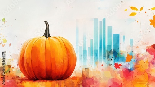 Pumpkin on a digital marketing dashboard, vibrant analytics, Watercolor style photo