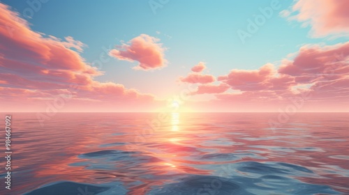 A cotton candy sunrise at the beach. Beautiful pink clouds over the ocean. Neural network ai generated art