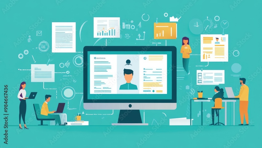 Online Personal Profile Vector Illustration on Computer Screen Online Personal Profile Vector Illustration on Computer Screen