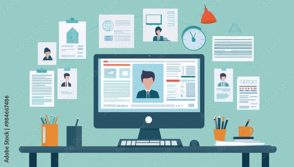 Online Personal Profile Vector Illustration on Computer Screen Online Personal Profile Vector Illustration on Computer Screen