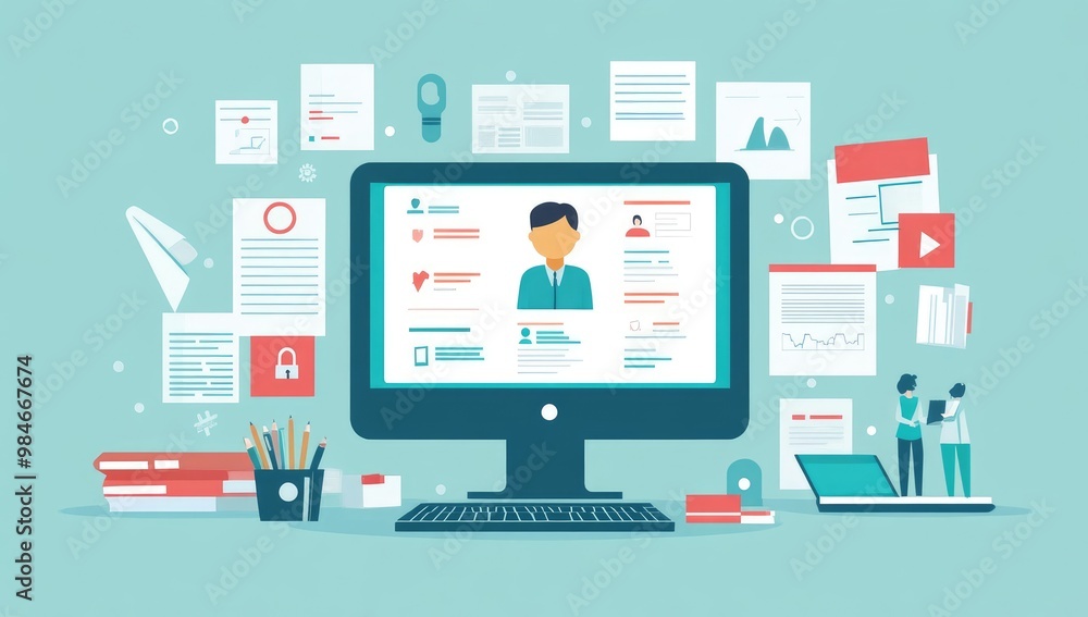 Online Personal Profile Vector Illustration on Computer Screen Online Personal Profile Vector Illustration on Computer Screen