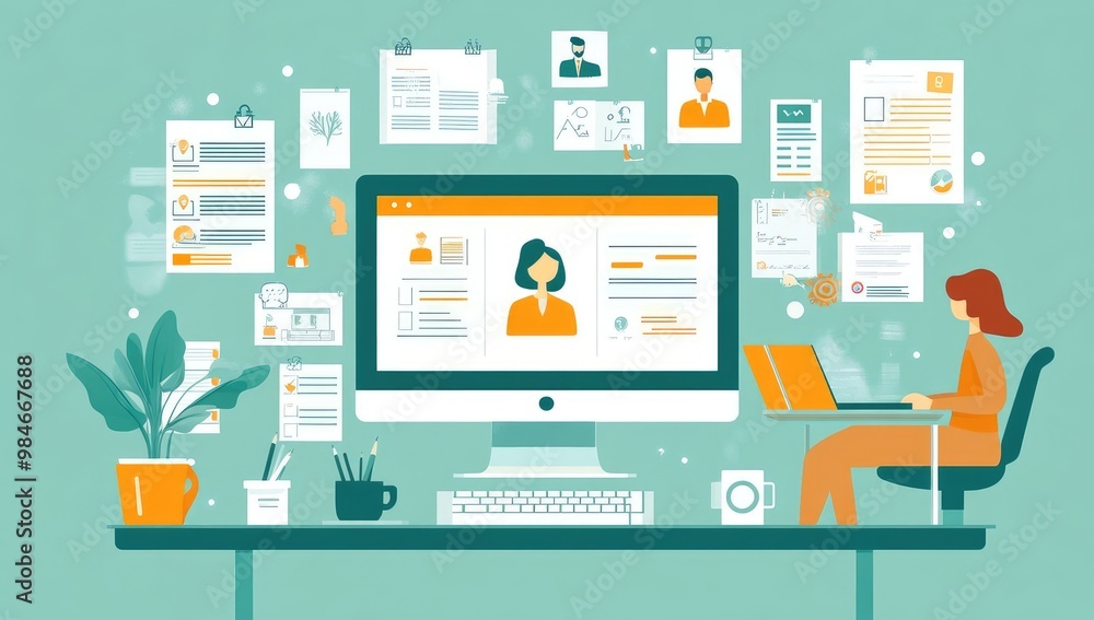 Online Personal Profile Vector Illustration on Computer Screen Online Personal Profile Vector Illustration on Computer Screen