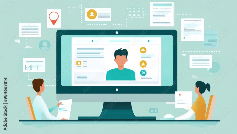 Online Personal Profile Vector Illustration on Computer Screen Online Personal Profile Vector Illustration on Computer Screen