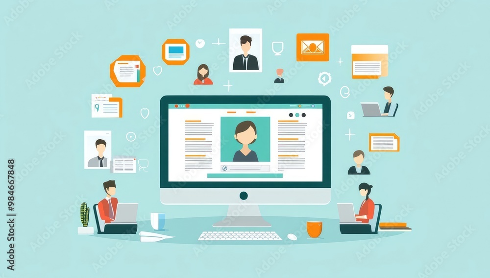 Online Personal Profile Vector Illustration on Computer Screen Online Personal Profile Vector Illustration on Computer Screen