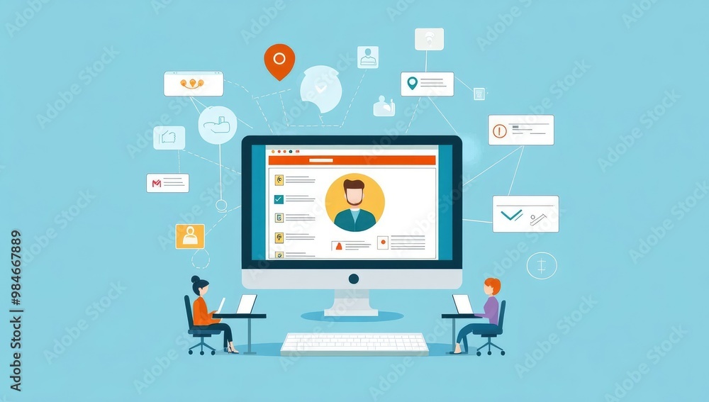 Online Personal Profile Vector Illustration on Computer Screen Online Personal Profile Vector Illustration on Computer Screen