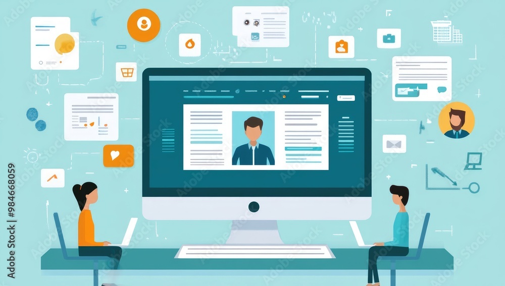 Online Personal Profile Vector Illustration on Computer Screen Online Personal Profile Vector Illustration on Computer Screen