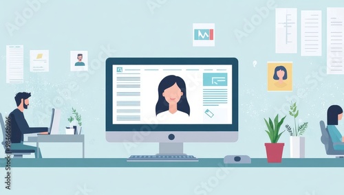 Online Personal Profile Vector Illustration on Computer Screen