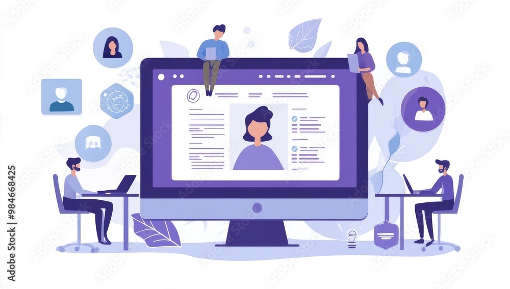 Online Personal Profile Vector Illustration on Computer Screen Online Personal Profile Vector Illustration on Computer Screen