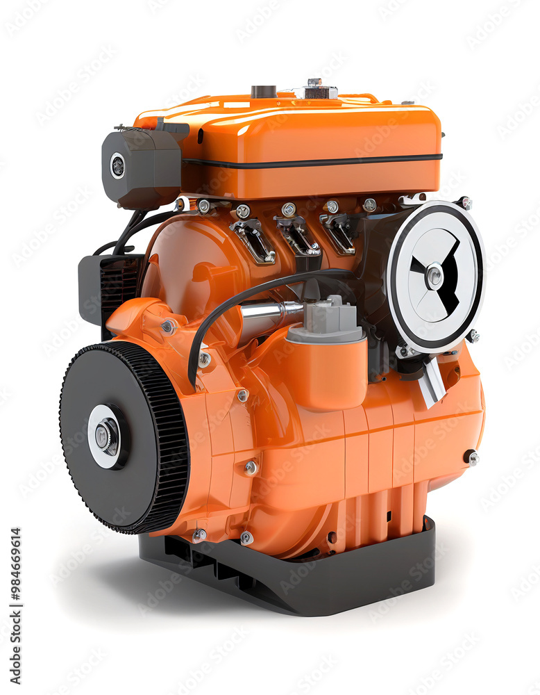 Fototapeta premium Innovative electric engine design showcased in a hyper-realistic presentation on a pure white background