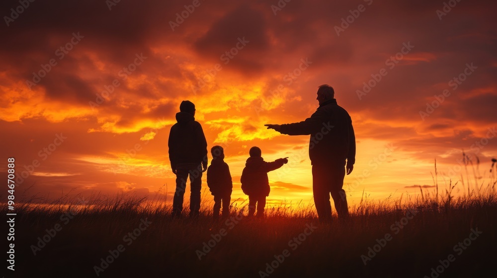 custom made wallpaper toronto digitalSilhouettes of a family against a vibrant sunset, capturing a moment of connection and warmth.