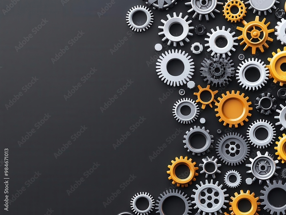 Business concept art with various gears and cogs forming a cohesive unit, integration, mechanical business harmony Business concept art with various gears and cogs forming a cohesive unit, integration, mechanical business harmony