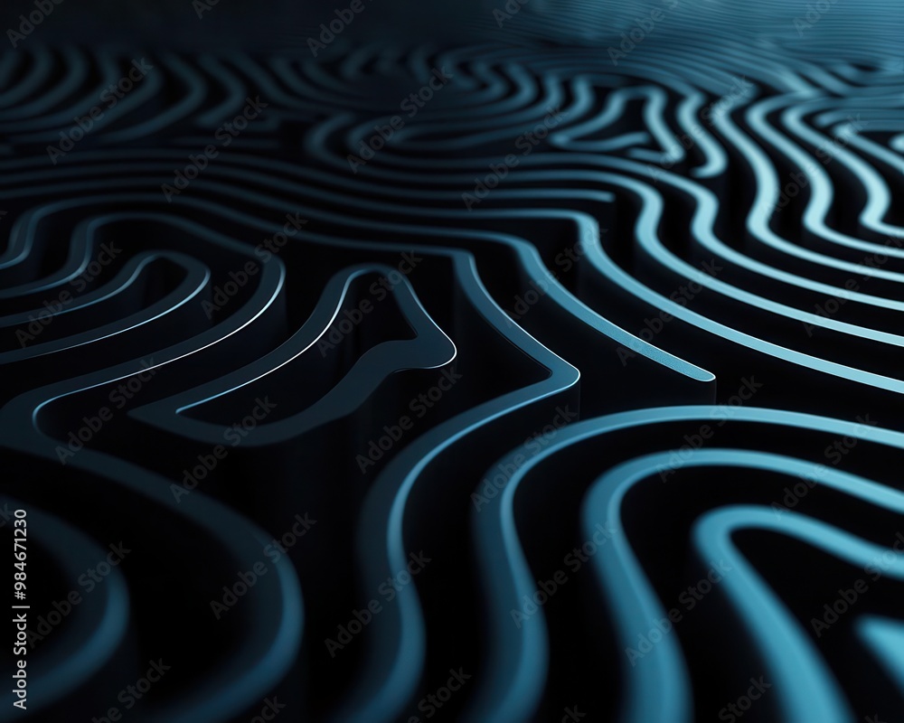 Complex 3D maze with clear paths representing efficient business processes, business solutions, navigating through business challenges Complex 3D maze with clear paths representing efficient business processes, business solutions, navigating through business challenges