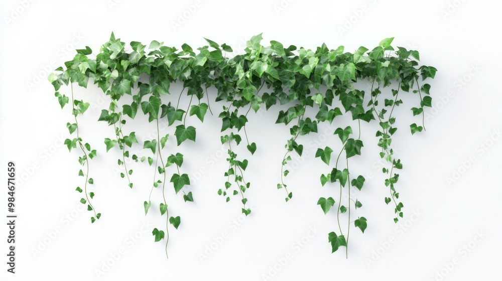 A decorative arrangement of lush green ivy leaves against a white background. A decorative arrangement of lush green ivy leaves against a white background.