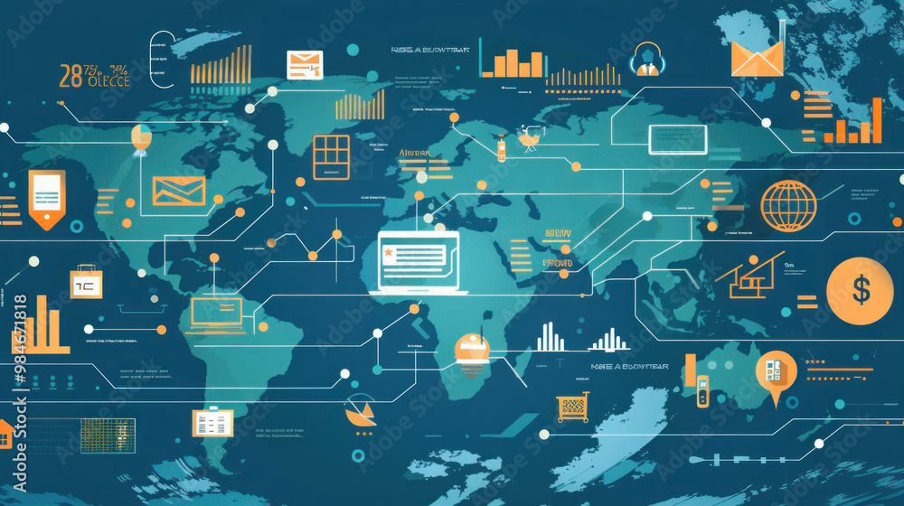 A digital illustration of Social Security services tailored for expats, with icons representing different countries, international banking, and online access A digital illustration of Social Security services tailored for expats, with icons representing different countries, international banking, and online access