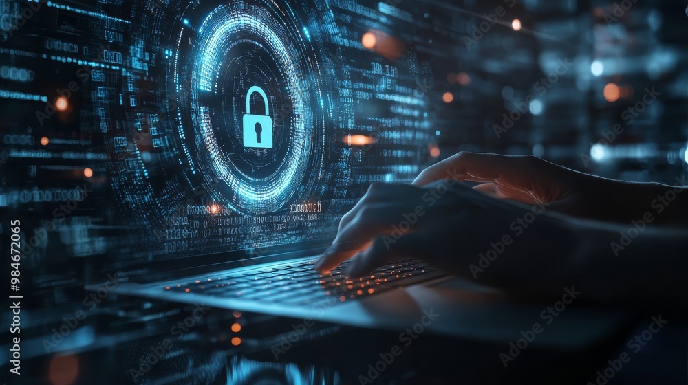 A skilled cyber security expert works remotely to ensure data safety, using advanced cloud computing and technology to provide enhanced protection against various potential threats