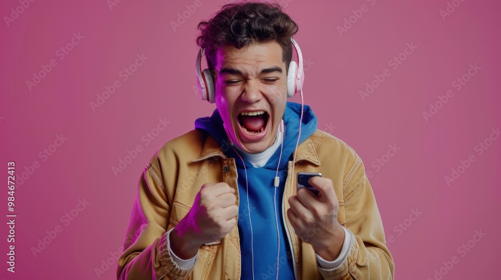 excited play games by mobile phone make winner gesture. winning mobile gambling. Wow face expression. Esport streaming game online, surprise, gamer, online, earning, new generation. excited play games by mobile phone make winner gesture. winning mobile gambling. Wow face expression. Esport streaming game online, surprise, gamer, online, earning, new generation.
