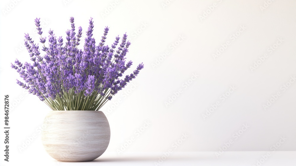 A serene arrangement of lavender flowers in a minimalist vase. A serene arrangement of lavender flowers in a minimalist vase.