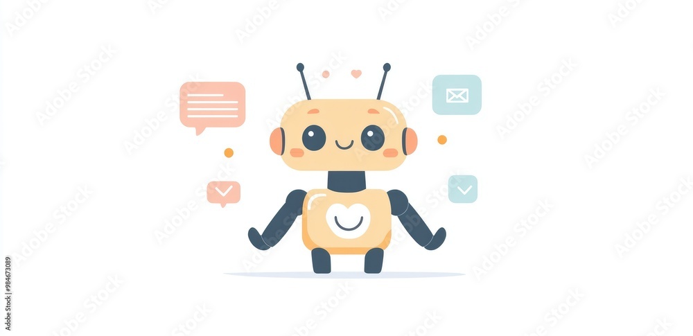 Illustration of Modern Cute Robot with Large Eyes and Vibrant Colors Illustration of Modern Cute Robot with Large Eyes and Vibrant Colors