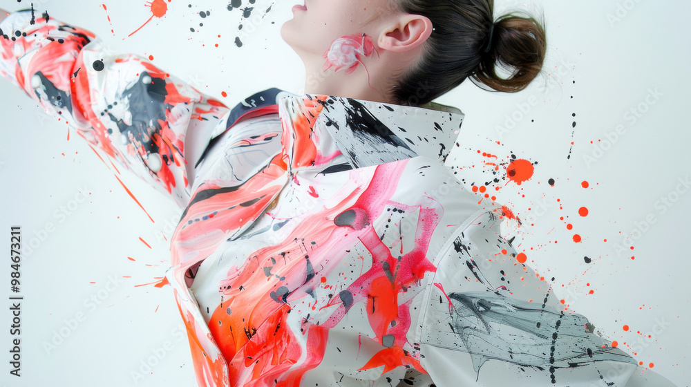 Fototapeta premium A creative lifestyle where clothing changes color and pattern based on the wearer's emotions, turning every outfit into a living canvas