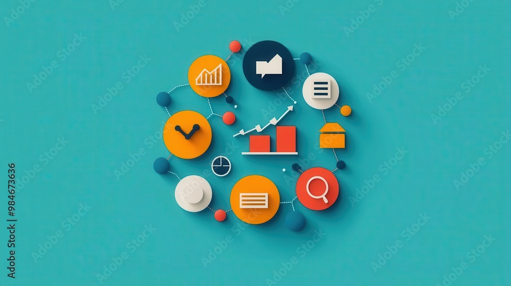 Circular infographic representing different business departments connected seamlessly, efficiency, departmental integration Circular infographic representing different business departments connected seamlessly, efficiency, departmental integration
