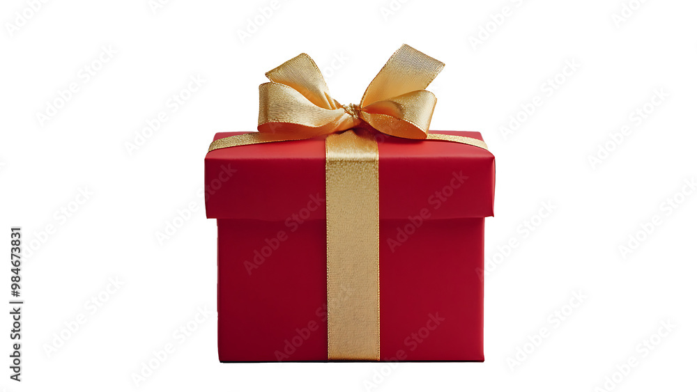 Obraz premium A red gift box with a gold ribbon bow. Isolated on transparent background.