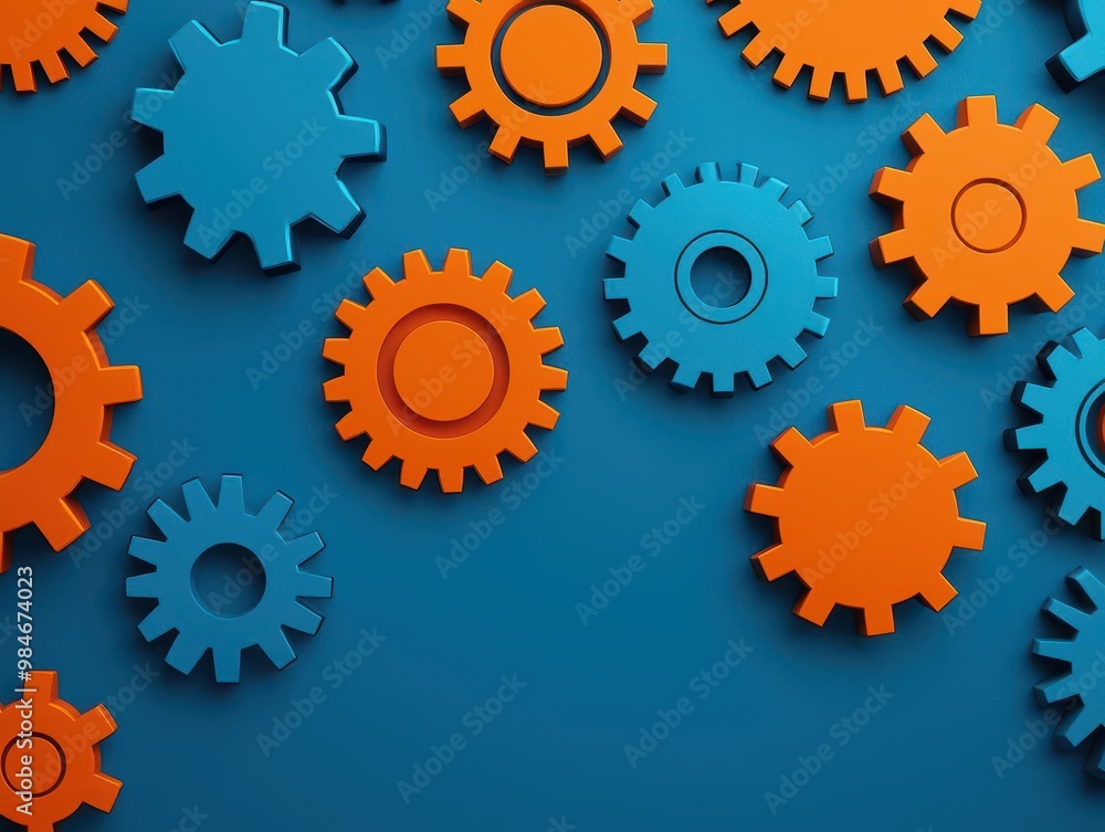 Abstract digital gears turning together to power business growth, efficiency, collaborative business effort Abstract digital gears turning together to power business growth, efficiency, collaborative business effort