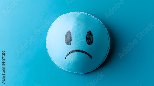 Sad face on blue background. Blue monday concept.