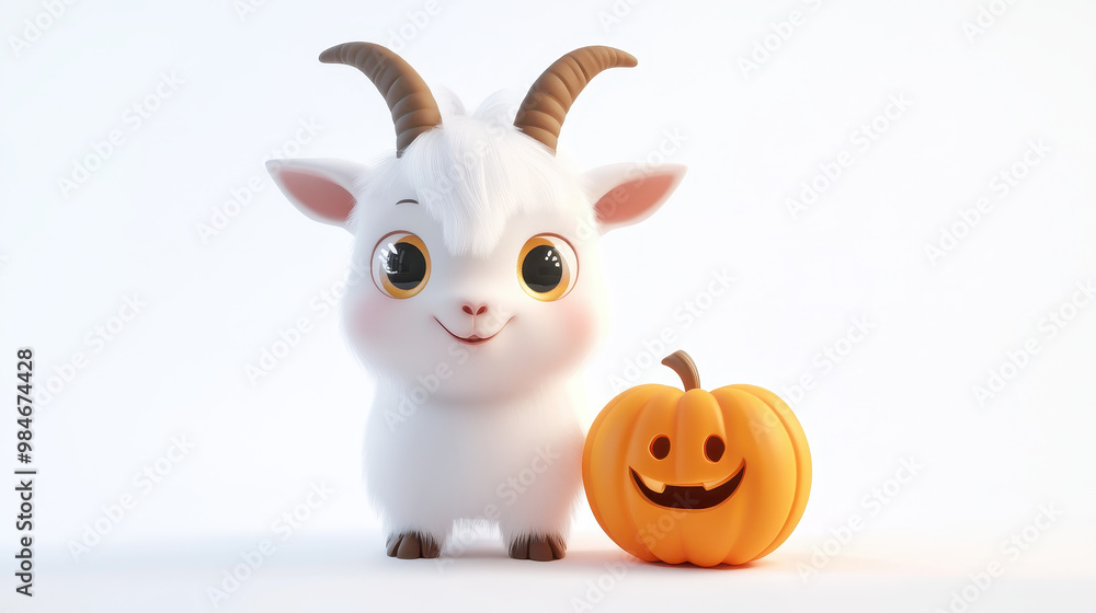 Adorable cartoon goat stands beside a smiling pumpkin, perfect for Halloween themes and festive decorations. Charming and cheerful design! Adorable cartoon goat stands beside a smiling pumpkin, perfect for Halloween themes and festive decorations. Charming and cheerful design!