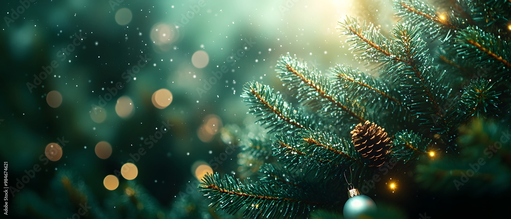A close-up of a Christmas branch with a little snow can be used as a background for a Christmas card or website that emphasizes the warmth and brightness of winter, giving it a warm and festive feel. A close-up of a Christmas branch with a little snow can be used as a background for a Christmas card or website that emphasizes the warmth and brightness of winter, giving it a warm and festive feel.