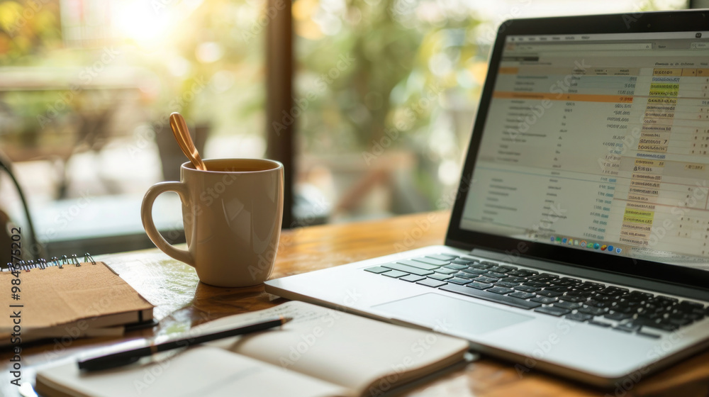 A close-up of a laptop screen showing Social Security contribution details for self-employed individuals, with a cup of coffee and a notepad nearby A close-up of a laptop screen showing Social Security contribution details for self-employed individuals, with a cup of coffee and a notepad nearby