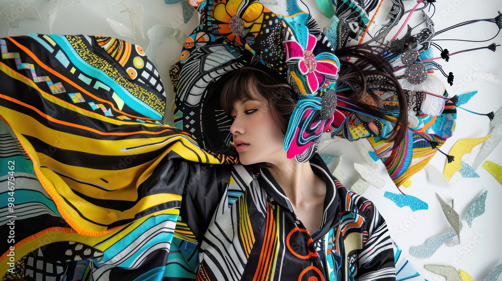 Fototapeta premium A creative lifestyle where clothing changes color and pattern based on the wearer's emotions, turning every outfit into a living canvas