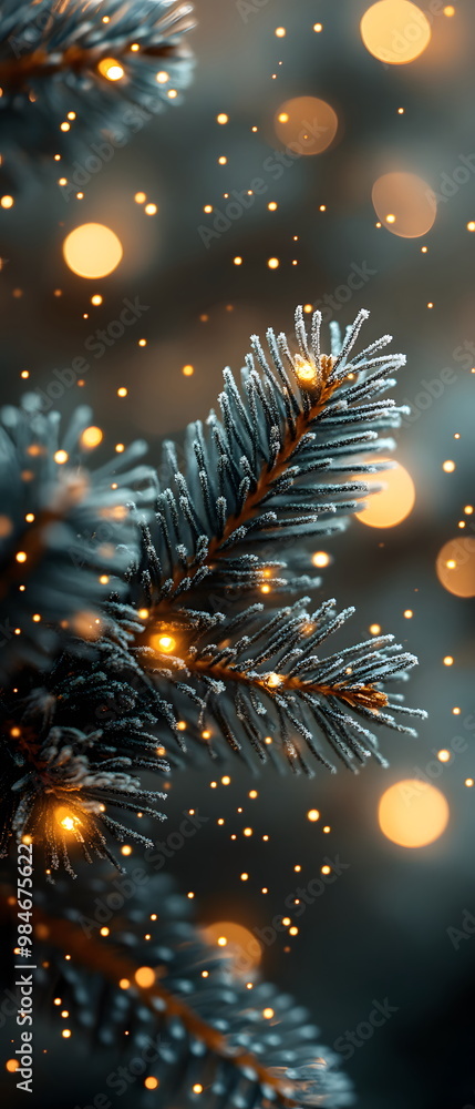 A close-up of a Christmas branch with a little snow can be used as a background for a Christmas card or website that emphasizes the warmth and brightness of winter, giving it a warm and festive feel. A close-up of a Christmas branch with a little snow can be used as a background for a Christmas card or website that emphasizes the warmth and brightness of winter, giving it a warm and festive feel.